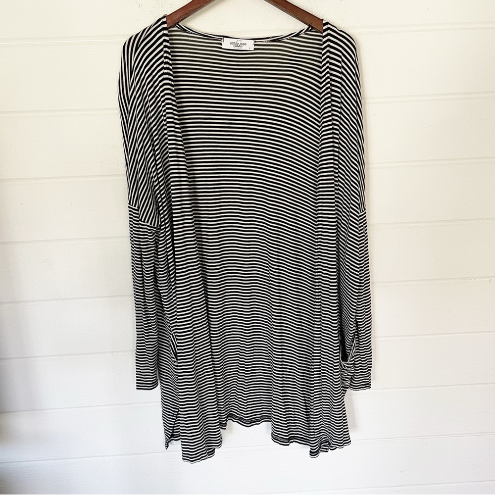 Carly Jean Women’s Striped Open Front Rayon Cardigan with Pockets Size Large